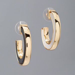 WHBM REVERSIBLE Black White Goldtone ONYX & Mother-Of-Pearl Hoop Earrings